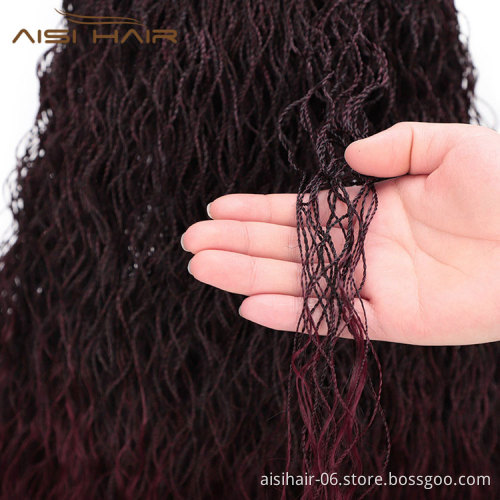 Aisi Hair Ombre Wine Red Lace Front Long Braided Wigs For Women Senegalese Twist Braided Lace Front  Synthetic Long Wavy Wigs